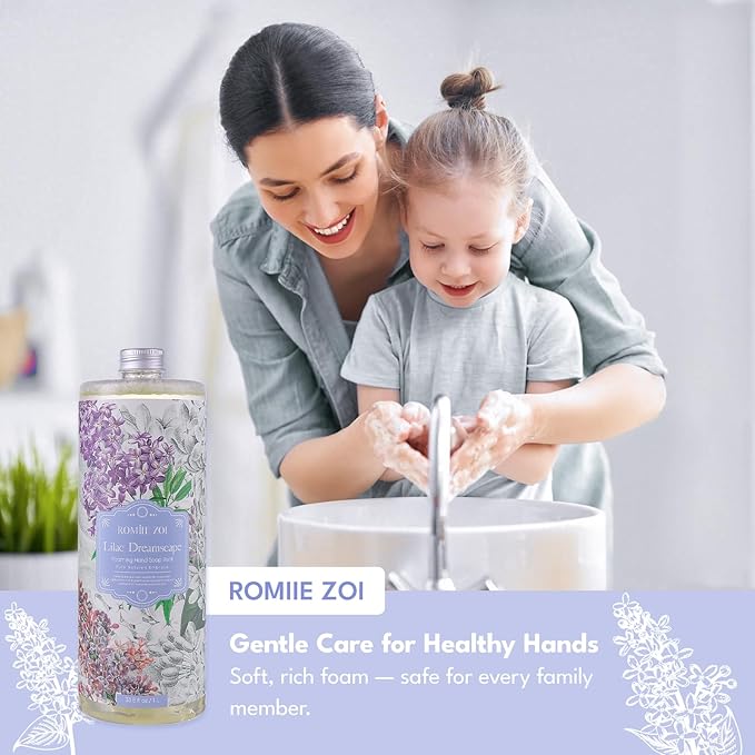 Lilac Foaming Hand Soap Refill Gift Set – 3 Pack (33.8 Fl Oz Each) with Refillable Dispenser, Soft Floral Scent, Moisturizing, Biodegradable & Chemical-Free Formula for Bathroom, Kitchen