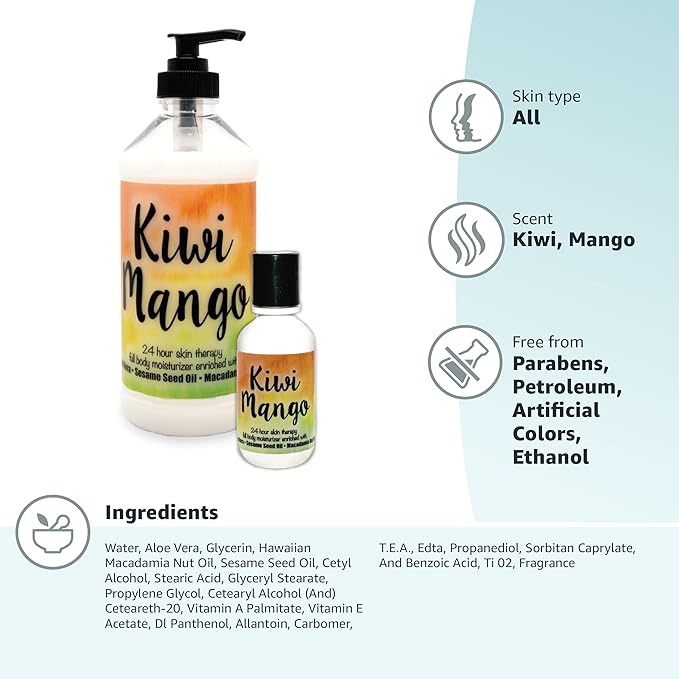 The Lotion Company 24 Hour Skin Therapy Lotion Combo Kit, Kiwi Mango Scent, Full Body Moisturizer, Paraben Free, Made in USA, w/ Aloe Vera – Hydrating Skincare Set