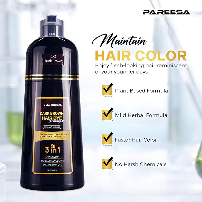 Hair Dye Shampoo 3 in 1 for Gray Hair Shampoo Para Canas Mujer Hair Color Shampoo for Women & Men - Herbal Ingredients Natural Plant Hair Dye 500ML (Dark Brown)