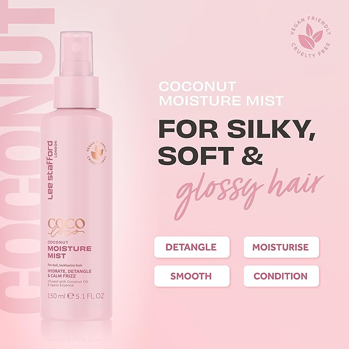 Lee Stafford Leave In Detangler Spray | Coco Loco Collection - Leave-In Conditioning Treatment Mist for Maximum Moisture, Hydrated, Detangles and Calms Frizz, Coconut Scented, 5.2 Fl Oz