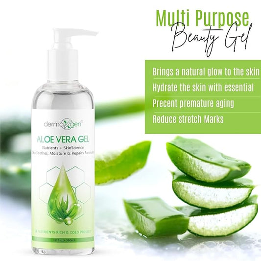 Aloe Vera Gel with Witch Hazel, Vitamin C, and Vitamin E - Skin Soothes, Moisture, and Repair Formula for Face and Body - Nutrient-Rich, Organic 100% Pure Aloe Vera - 12 FL OZ