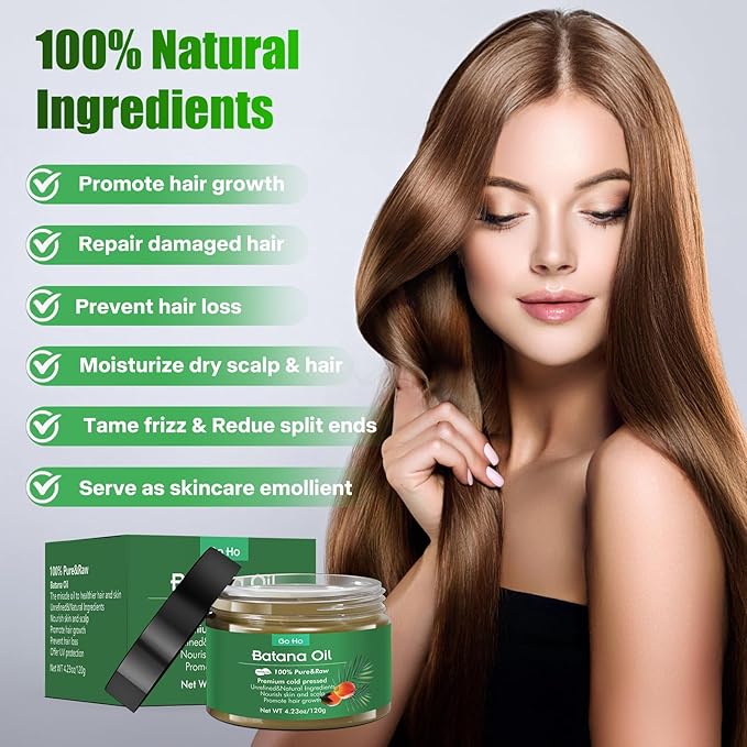 Go Ho Raw Batana Oil for Hair Growth,100% Pure Batana Oil Organic Dr. Sebi,Rich in Vitamin E,Scalp & Hair Strengthening Oils(4.23oz)