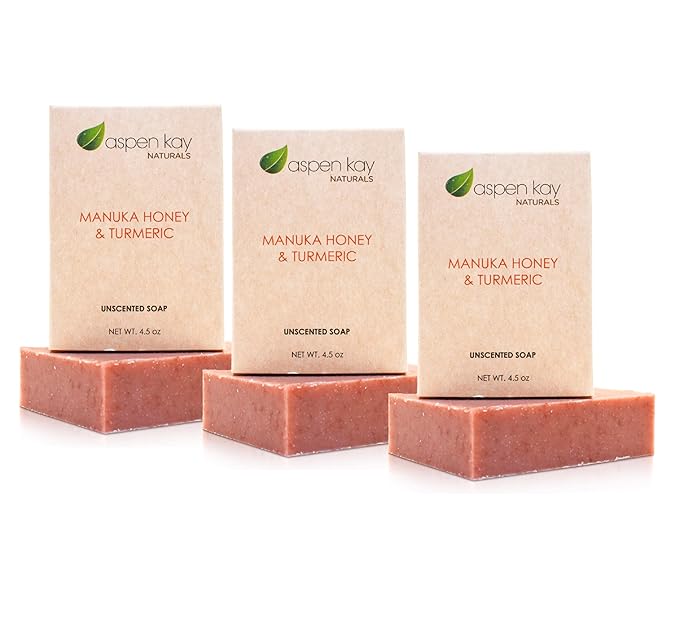 Turmeric and Manuka Honey Soap Bar for Body & Face, Natural Turmeric Soap with Organic Aloe Vera, Shea Butter & Calendula - Gentle For All Skin Types, Unscented (3 pack)