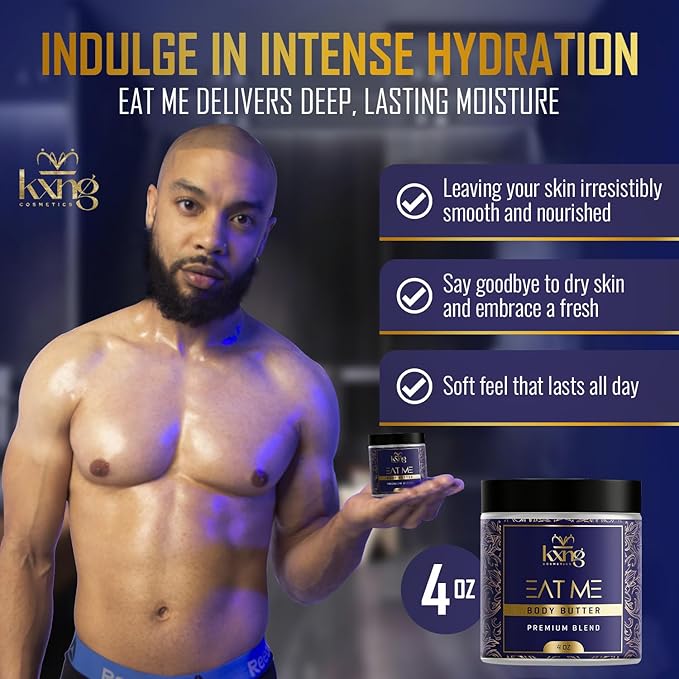 KXNG Cosmetics, Body Butter, Organic Skin Care for Men and Women, Body Moisturizer Lotions and Creams, Raw Shea Butter, Cocoa Butter, Mango, Coconut Oil, Hand, Foot, All Skin Types (Eat Me 2)