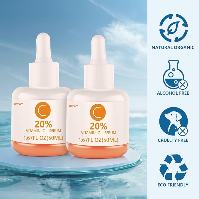 20% Vitamin C Serum for Face Care with Hyaluronic Acid,Boost Radiance & Reduce Wrinkles, Improve Appearance of Dark Spots,Fine Lines & Wrinkles,for Normal or Oily Skin Control -2 Pack