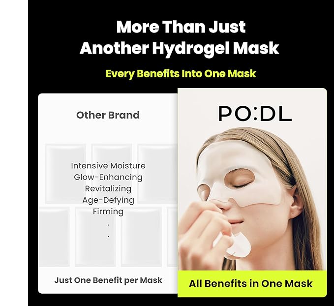 podl All-In-One Hyaluronic Hydrogel Mask(4ea) | Collagen Face Mask for Glass Glow Skin | Deep Hydration & Radiance Boosting | Improves Skin Elasticity & Firmness | Korean Face Mask Skincare