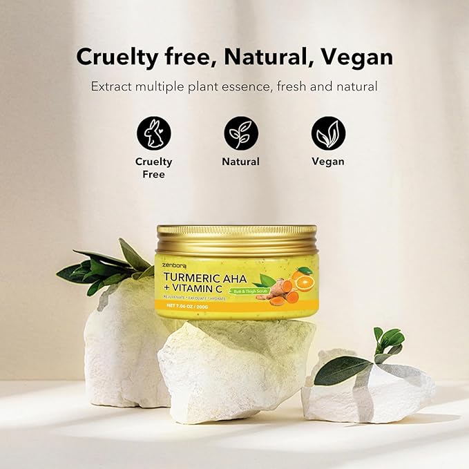 Turmeric Vitamin C Butt Body Scrub Exfoliator for Black Pore Deep Cleaning, Butt Acne/Back Excess Sebum/Oil/Inner Thigh/Elbow/Foot Dead Skin Cell/Ingrown Hair, Body Care-7.06 OZ