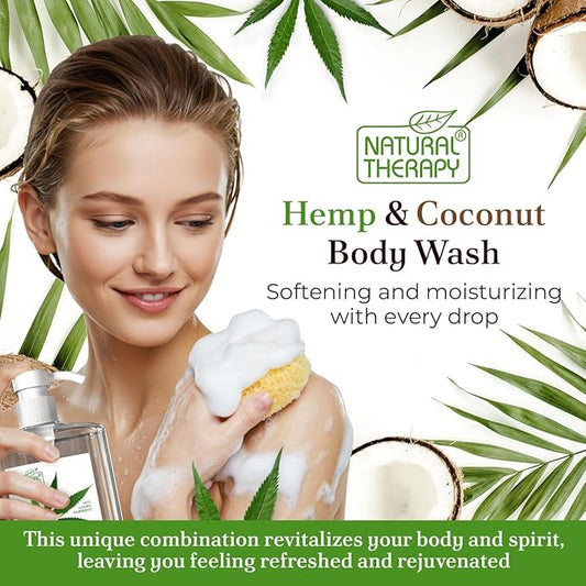 Natural Therapy Body Wash for Women and Men with Hemp & Coconut Oils - Shower Gel Cleanses and Moisturizing Skin - With Pure Dead Sea Minerals Nourish for Body - Pack of 2 (67.6 fl.oz)