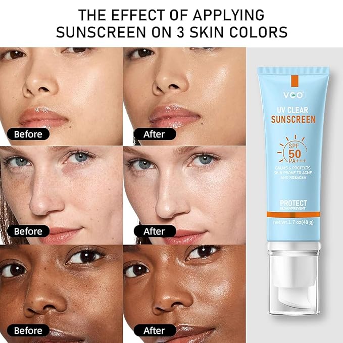 VGO Clear Face Sunscreen SPF 50, Hydrating Sun Essence Face Leaves No Sticky Feeling Travel Size Sunscreen Against UVA and UVB Rays 50ml / 1.7oz - 2 Packs