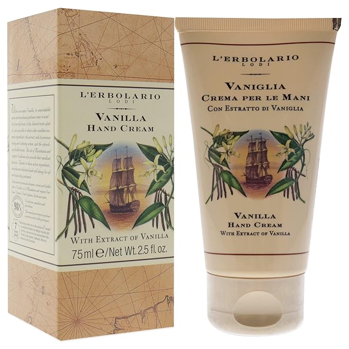 L'Erbolario Vanilla Hand Cream - Scented Hand Lotion for Toning and Softening - Daily Moisturizer with Macadamia and Sunflower Oils - Cruelty Free Hand Cream with Delicate and Light Texture - 2.5 oz