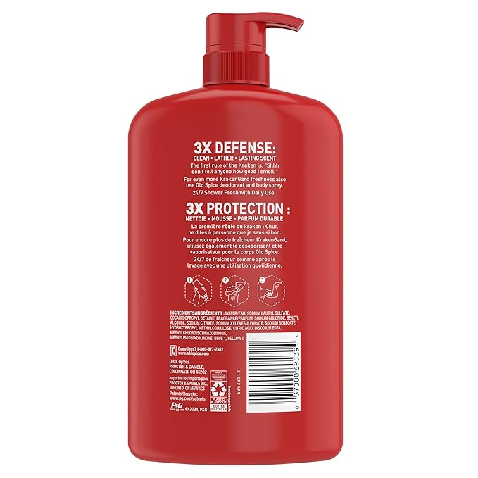 Old Spice Cleansing Body Wash for Men, 3X Defense, 24/7 Shower Fresh with Lasting Scent, 2-in-1 Body & Face Wash, Krakengard with Deep Ocean Scent, 33.4 (Pack of 4)