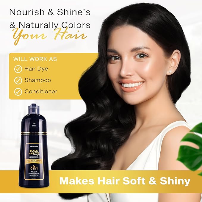 Hair Dye Shampoo 3 in 1 for Gray Hair Shampoo Para Canas Mujer Hair Color Shampoo for Women & Men - Herbal Ingredients Natural Plant Hair Dye 500ML (Black)