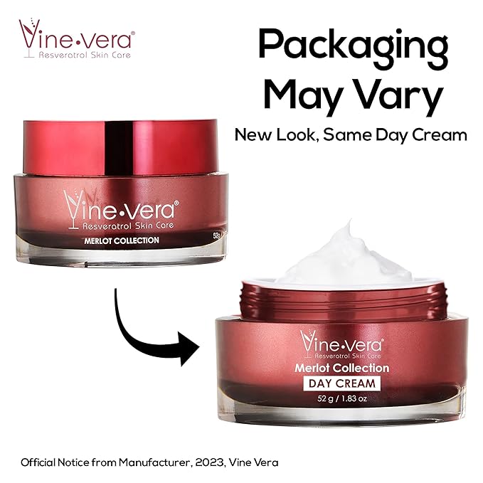 Vine Vera Resveratrol Merlot Moisture Day Cream Resveratrol Skin Care Face Moisturizer - Merlot Face Cream for All Skin Types Products for Anti Aging - 52 G / 1.83 Oz
