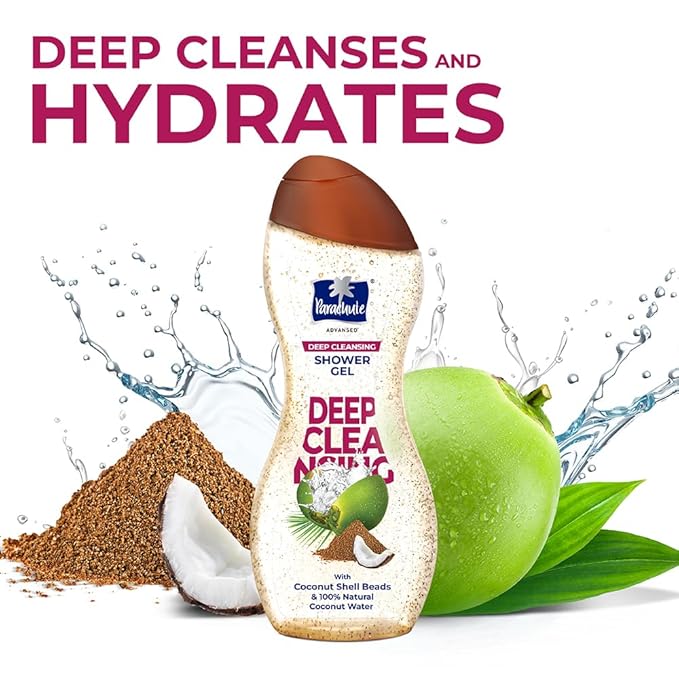 Parachute Advansed Coconut Exfoliating Body Wash | Deep Cleanse & Hydrate | Soap-Free, Paraben-Free with Natural Coconut Water & Shell Beads | Gentle for All Skin Types | 8.4 Fl Oz (Pack of 3)