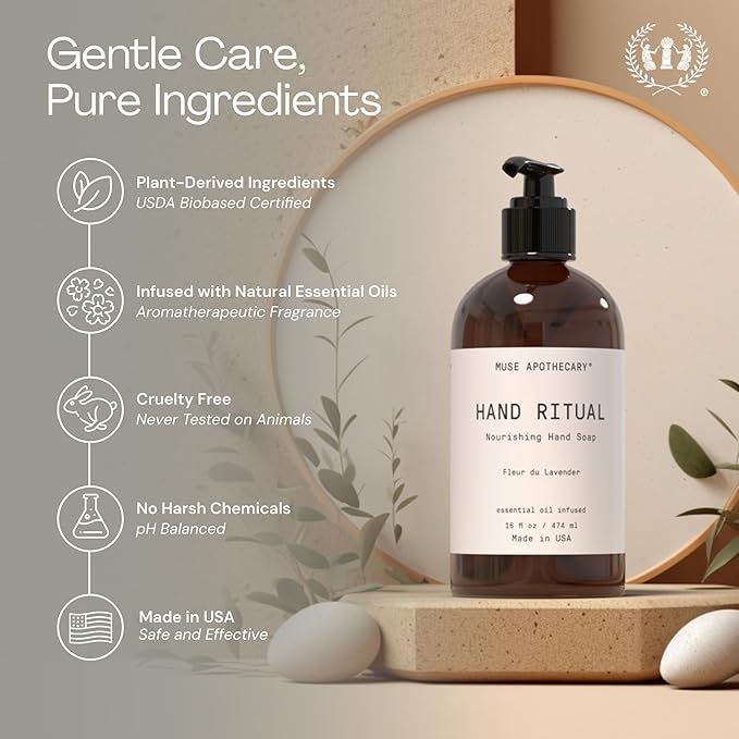 Muse Apothecary Hand Ritual - Aromatic and Nourishing Hand Soap, Infused with Natural Aromatherapy Essential Oils - USDA Certified Biobased - 16 oz, Coconut + Sandalwood, 3 Pack