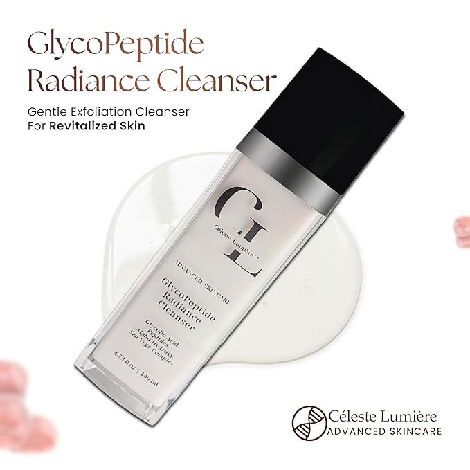 GlycoPeptide Radiance Cleanser β Gentle Exfoliating and Hydrating Face Wash with Glycolic Acid, AHAs, Peptides, Vitamins C and E β Radiance-Enhancing Daily Cleanser β 4.73 fl oz / 140ml