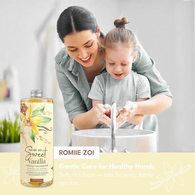 Foaming Hand Soap Refill Gift Set – Sweet Vanille Scent – 3 Pack (1000ML Each) with Dispenser, Gentle & Moisturizing Plant-Based Formula – Bulk Refill Bottles for Bathroom & Kitchen Use