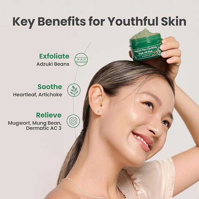 AXIS-Y Mugwort Pore Clarifying Wash Off Pack - Face Exfoliator Targets Clogged Pores, Whitehead & Blackhead Remover - Vegan Korean Skin Care Glass Skin Clay Mask - 3.38 fl. oz.