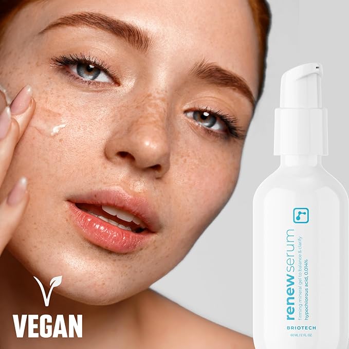 BRIOTECH Renew Serum, Hypochlorous Acid Mineral Gel, Soften Fine Line Appearance, Smooth Skin for Face, Neck, Chest, Spot Corrector, Soothe Redness, Vegan, 2 fl oz (4 Pack)