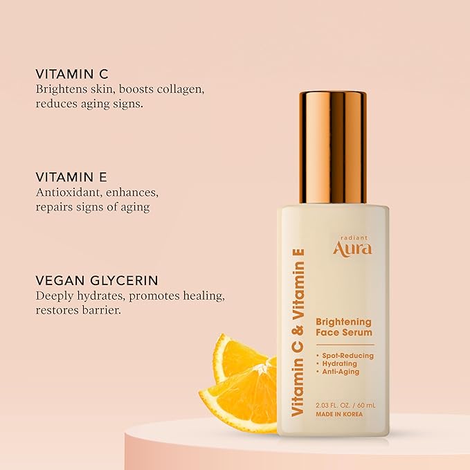 Face Serum with Vitamin C & E โ Dermatologist Tested Korean Formula for Dark Spots, Wrinkles & Fine Lines โ Brightening & Hydrating Anti-Aging โ Smooth, Radiant Skin โ 2-Pack, 2 Fl. Oz