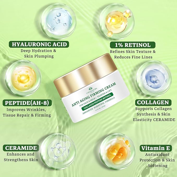 Tighten and Lift Neck Cream, Advanced Anti Wrinkle Face Cream with Retinol Collagen Hyaluronic Acid, AH-8 Multi-Peptides Anti Aging Neck Creams for Tightening and Firming for Women and Men, 1.7 Fl Oz