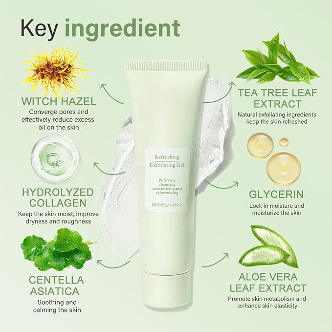 Purifying Exfoliating Gel - Green Tea Gentle Exfoliate Deep Cleansing, Exfoliating Gel for Face Moisturizing, Facial Scrub for All Skin Types, Cleans Dirt & Oils Skin Care (Green, 1Pcs)
