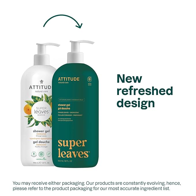 ATTITUDE Body Wash, EWG Verified Shower Gel, Dermatologically Tested, Plant and Mineral-Based, Vegan Personal Care Products, Orange Leaves, 32 Fl Oz (Pack of 6)