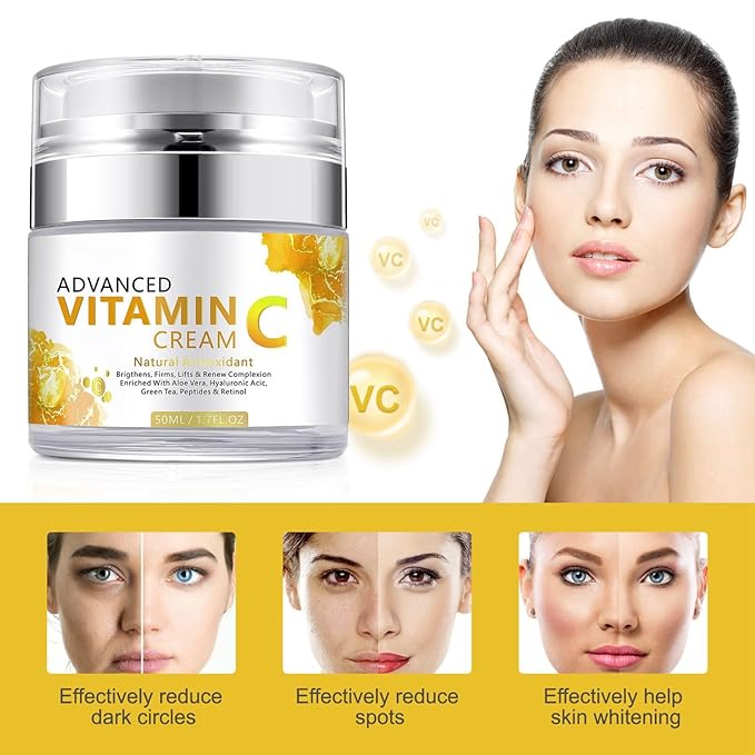 Vitamin C Face Cream With Nicotinamide & Hyaluronic Acid, Anti Aging Moisturizer For Reducing Wrinkles, Fine Lines & Tightening Skin