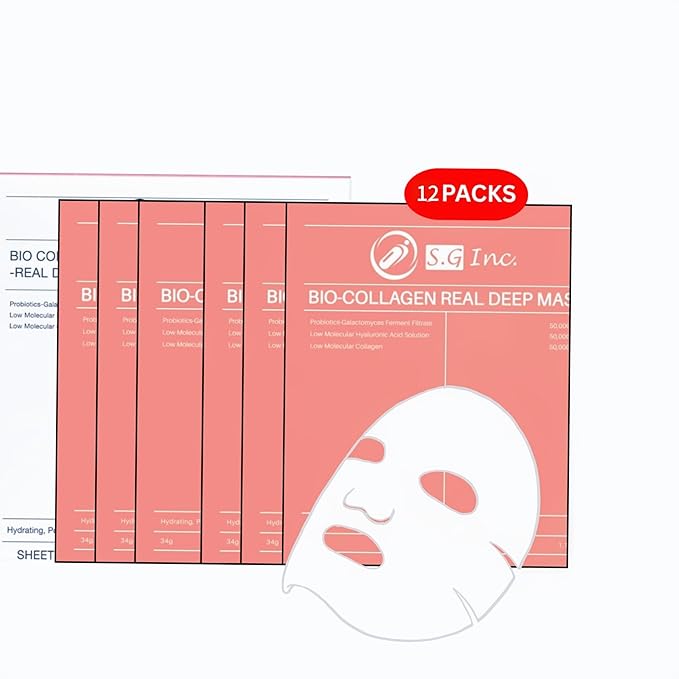 SG Bio- Collagen Real Deep Mask – Overnight Hydrating Collagen Face Masks Skincare| Anti-Wrinkle,Firming,Pore Minimizing,Elasticity Enhancing | Hydrogel Sheet Mask for All Skin Type. (34g x 6-Pack)