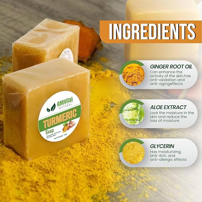 Turmeric Soap Bar for Face & Body, Smooth Skin, Natural Handmade Soap (Pack of 4)