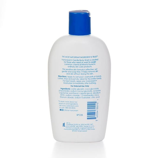 Vanicream Gentle Body Wash, 12 Fl Oz, Formulated without Common Irritants for Sensitive Skin, Gentle Cleanse and Moisture, Removes Dirt & Oils, Non-Drying, pH-Balanced Shower Gel