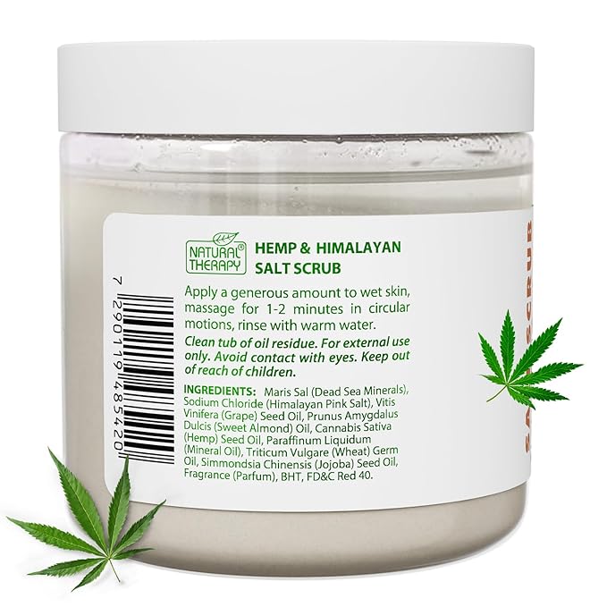 Natural Therapy Hemp & Himalayan Salt Scrub – Exfoliating Body Scrub for Women – Moisturizing and Nourishing Skin – with Pure Oils and Dead Sea Minerals (23.28 Oz)