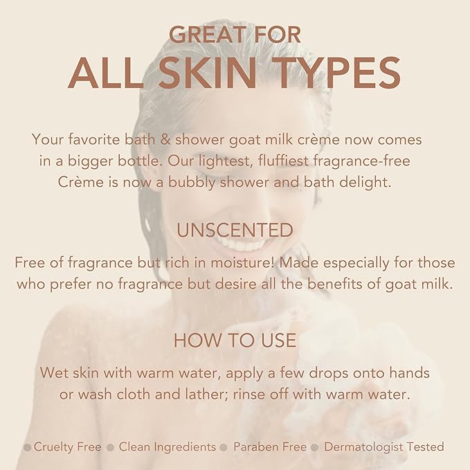 Dionis Goat Milk Skincare Unscented Bath Soap & Liquid Shower Crème, Skin Moisturizer & Hydrating Body Wash Made in The USA, Cruelty Free Shower Gel For Sensitive Skin, 14.5 oz Bottle
