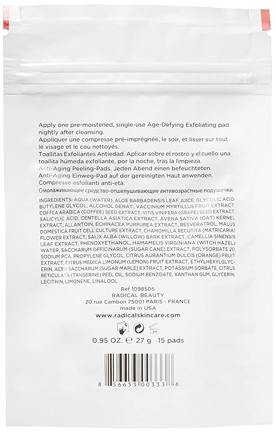 Radical Skincare Age Defying Exfoliating Pads Removes Dead Skin, Evens and Brightens Skin Tone for Radiant Glow | For All Skin Types Including Sensitive Skin | Paraben & Cruelty Free (15 Pads, 2 Pack)