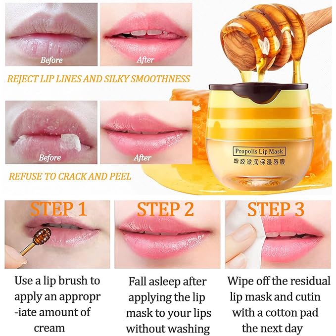 Honey Lip Balm Pot - Moisturizing Lip Mask with Propolis - Prevents Dry, Cracked Lips - Exfoliator (1 Pack)