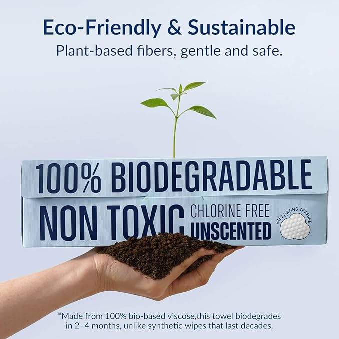 XL Disposable Face Towels, 100% Biodegradable, Non-Toxic, Unscented Thick Face Towelettes for Sensitive Skin Face Washing, Ultra Soft Makeup Remover Dry Wipes, 180 Count (3 Pack)