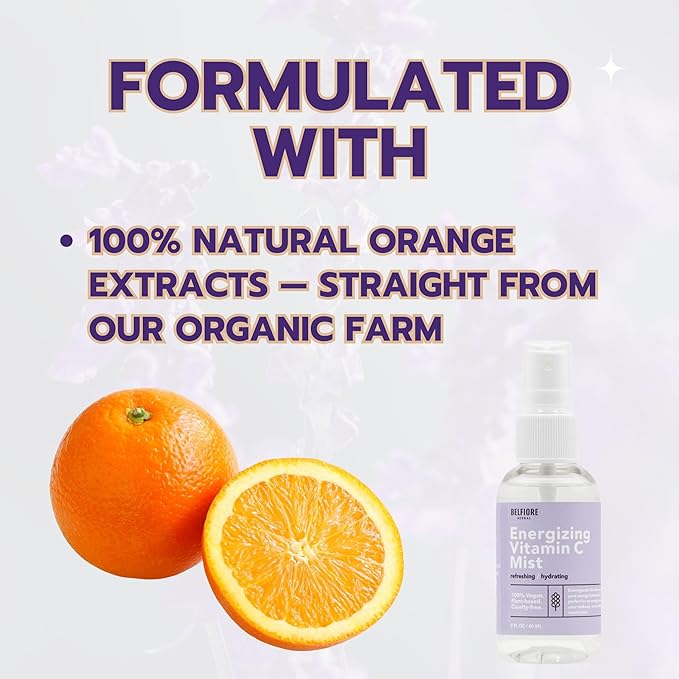 Vitamin C Mist Spray Set, Organic Face & Body Hydration, 100% Natural Orange Plant Extracts, Vegan non-GMO, 2 ounce (3 Pack)