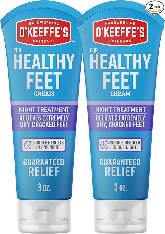 O'Keeffe's for Healthy Feet Night Treatment Foot Cream 3 oz Tube (2 Pack)- Guaranteed Overnight Relief for Extremely Cracked, Dry Feet, Repairing Skincare, Instantly Boosts and Retains Moisture Levels