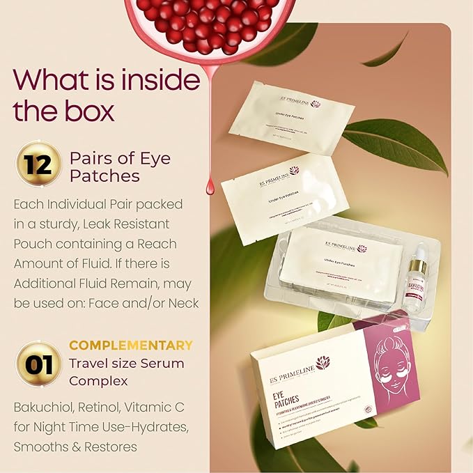 Bio Cellulose Under Eye Patches for Puffy Eyes & Dark Circles Natural Eye Masks Anti Wrinkles &Eye Bags Soothing Skincare Treatment for Woman & Men 12pairs- Parches Para Ojeras |10ml Serum Gift