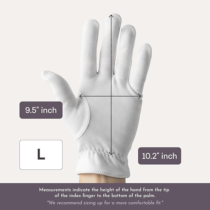 Cottonnerie Basics Cotton Gloves for Dry Hands Sleeping, Moisturizing Gloves Overnight, Hand Moisturizer Gloves, Moisture Gloves for Dry Hands Overnight, Sleeping Gloves, Large 4 Pairs