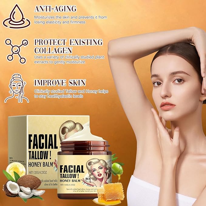 Whipped Beef Tallow and Honey Balm- Hydrating Moisturizer with Shea Butter & Coconut Oil, Deep Nourishing for Dry Skin, Non-Greasy & Fast Absorbing(2 Bottles)
