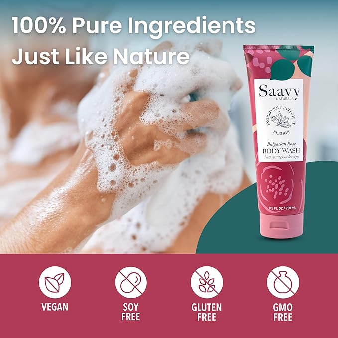 Saavy Naturals Body Wash Bulgarian Rose Plant-Based Ingredients| Made In USA | Sensitive Skin Body Washl Organic Formula With Coconut Oil, Shea Butter, And Aloe Vera - 8.5 Fl Oz, 2 Pack