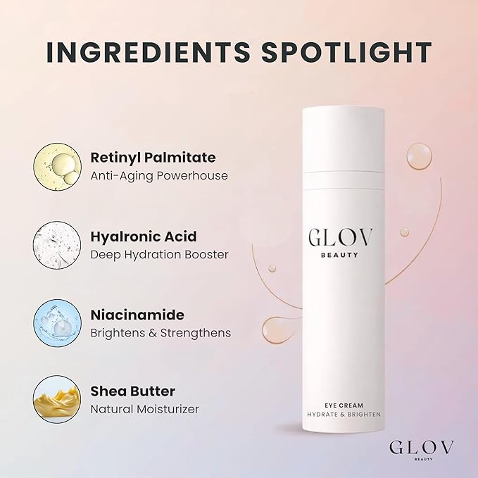 Hydrate & Brighten Eye Cream - Anti-Aging Under Eye Cream for Dark Circles, Wrinkles & Puffiness - With Retinyl Palmitate, Sodium Hyaluronate & Niacinamide - All Skin Types