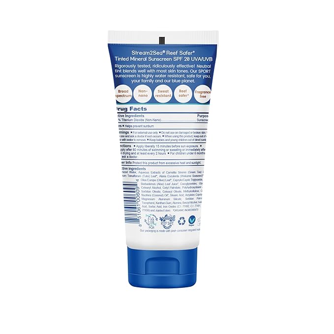 STREAM 2 SEA SPF 20 Tinted Sunscreen Biodegradable and Reef Safe, 1 Fl oz Travel Size Pack of 3, Paraben Free Non Greasy and Moisturizing Mineral Sunscreen For Face and Body Against UVA and UVB