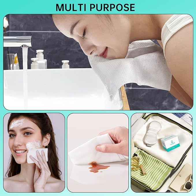 ONLYCARE Disposable Face Towel, Biodegradable Face Towels, 10" x 12" Super Thick Soft Facial Towels, 50 Count Face Towelettes Disposable for Sensitive Skin, Makeup Remover Dry Wipes, 1 Pack