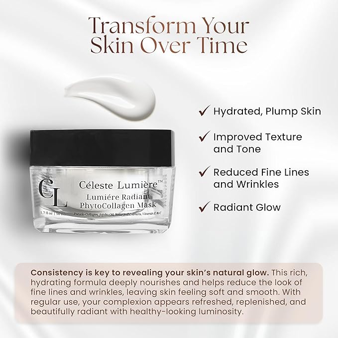 LumiΓ¨re Radiant PhytoCollagen Mask β Luxury Hydrating Face Mask with Plant Collagen & Botanical Oils β Deeply Moisturizes, Nourishes & Supports a Radiant, Healthy-Looking Glow β 1.7 fl oz / 50ml