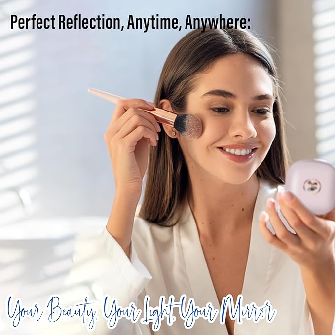 LED Compact Mirror – 1x & 10x Magnification | Travel Makeup Mirror with Adjustable Lighting | Handheld & Pocket-Sized Portable Mirror with Protective Pouch (Blue)