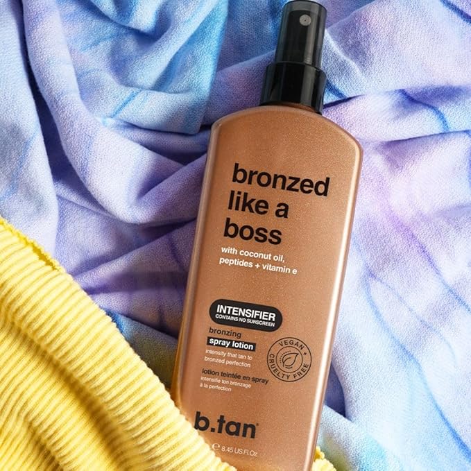 b.tan Sun Tanning Lotion Spray | Bronzed Like a Boss - Brown Outdoor Bronzing Accelerator, Best Tan Intensifier, No SPF, Packed with Coconut Oil, Peptides, & Vitamin E, Austrailian Brand, 8.45 Fl Oz