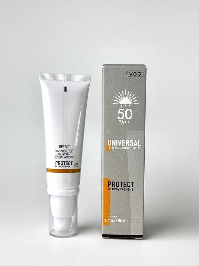 VGO Tinted Sunscreen for Face SPF 50, Hydrating Sun Essence Face Leaves No Sticky Feeling Travel Size Sunscreen Against UVA and UVB Rays 50ml / 1.7oz - 2 Packs