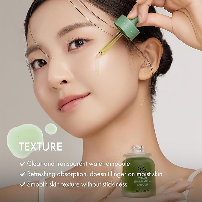 Dr.Ceuracle Vegan BHA & Matcha Ampoule - Gentle Exfoliating Facial Serum, Salicylic Acid for Pores and Sebum Treatment (30ml / 1.01 fl. oz.)